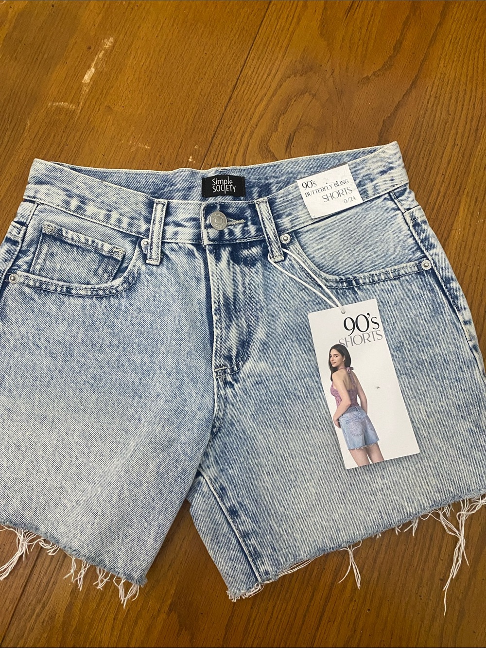 Simple Society Acid Wash Denim Shorts With Bling Butterfly Size 0/24 NWT